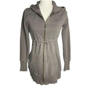 Fox Riders Hoodie Sweatshirt L Grey Full Zip Pocket Drawstring Waist Long Sleeve